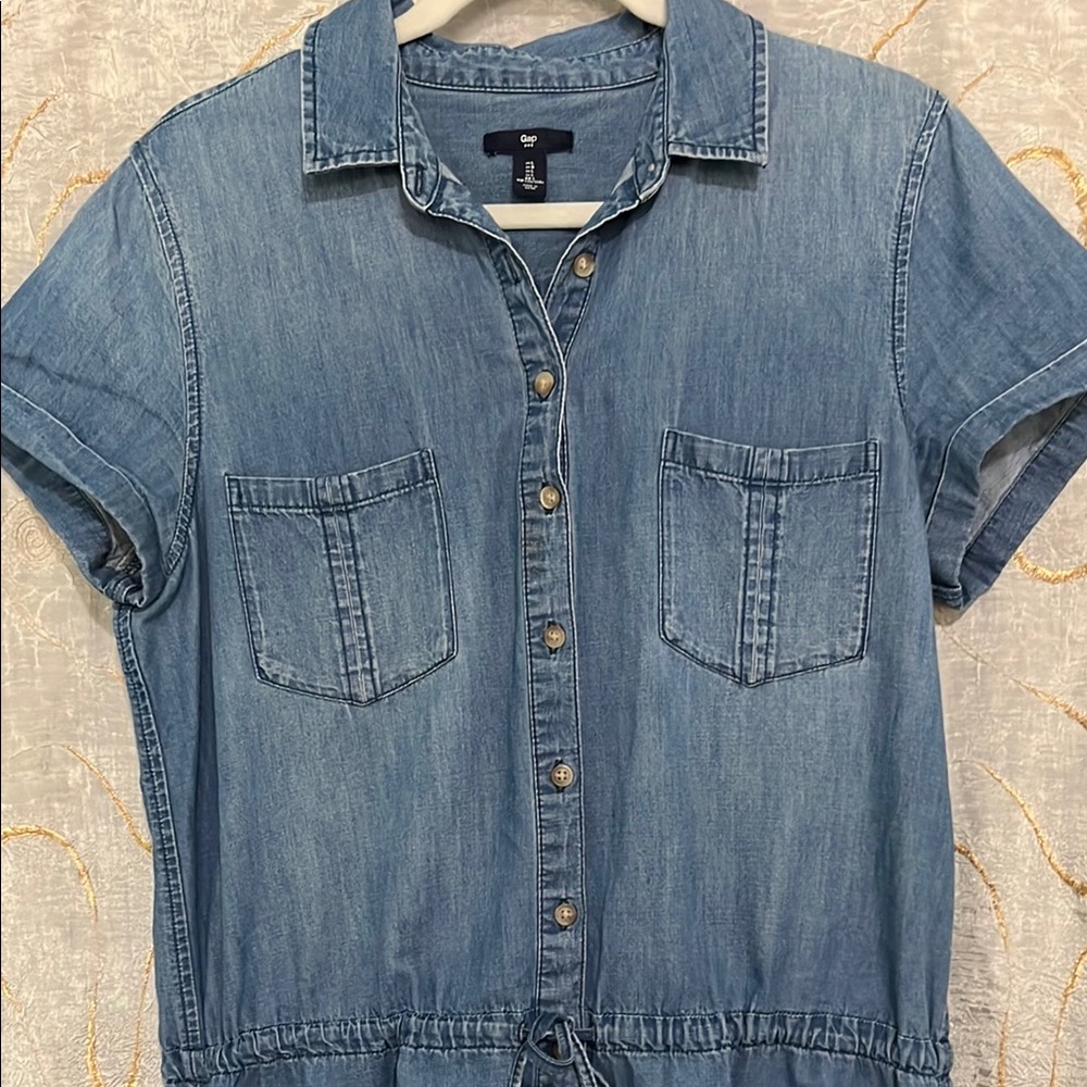 GAP Blue Buttoned Mini Dress with Notched Collar - Picture 4 of 8